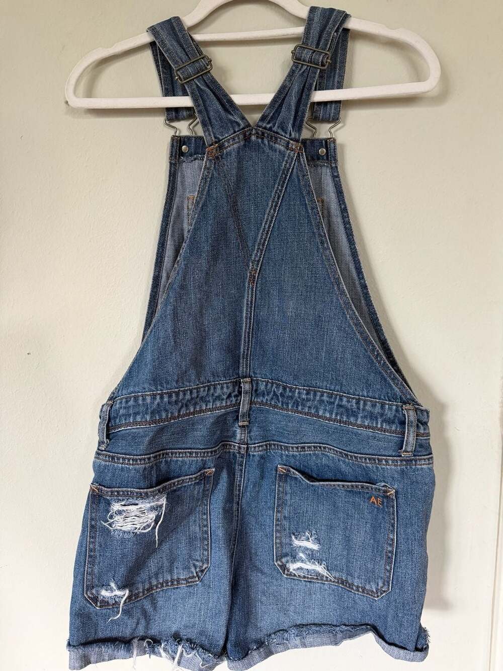 American Eagle Women's Distressed Denim Shortalls Overalls - Picture 6 of 7